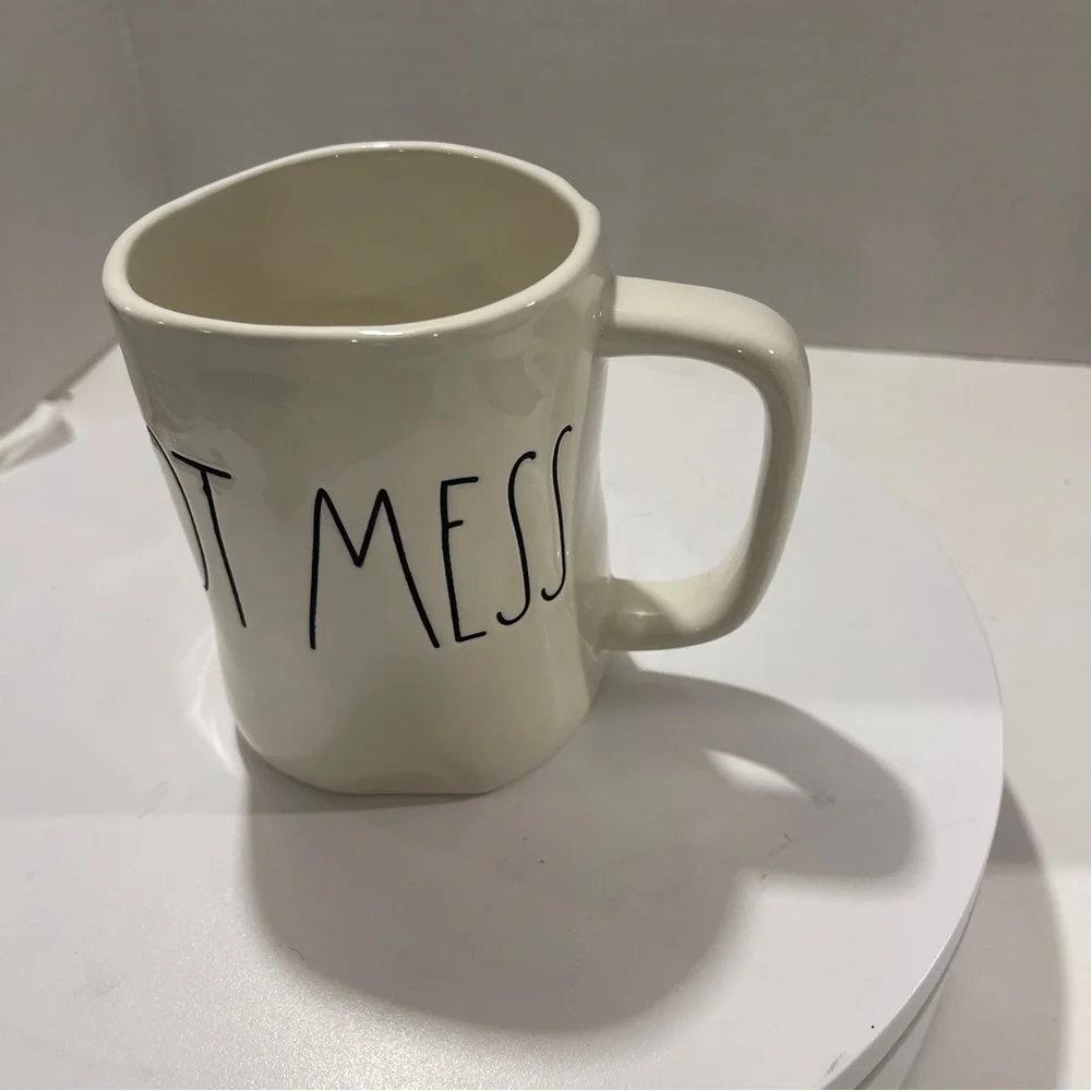 Rae Dunn Art Deco White Ceramic Mug with Black Text Chunky‎ Artwork Coffee